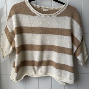 LA MIEL Tan and White Crew Neck Sweater